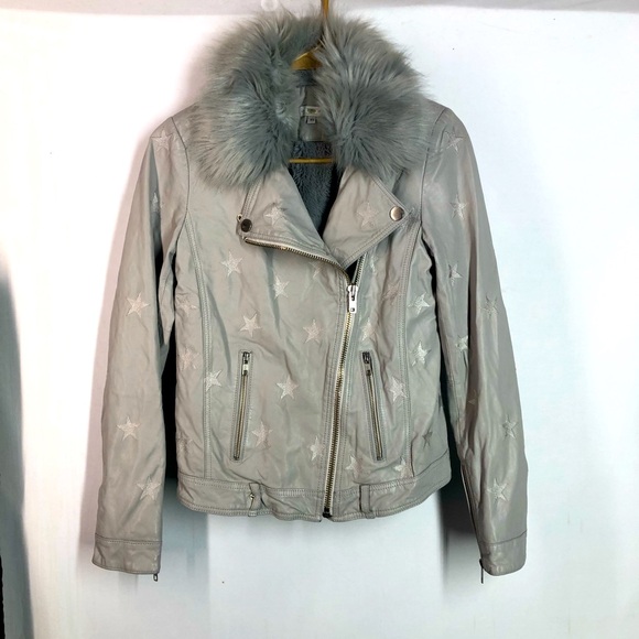 Samantha sipos Jackets & Blazers - Samantha Sipos Biker Jacket Size XS Leather Seeing Stars Leather Faux Fur Gray